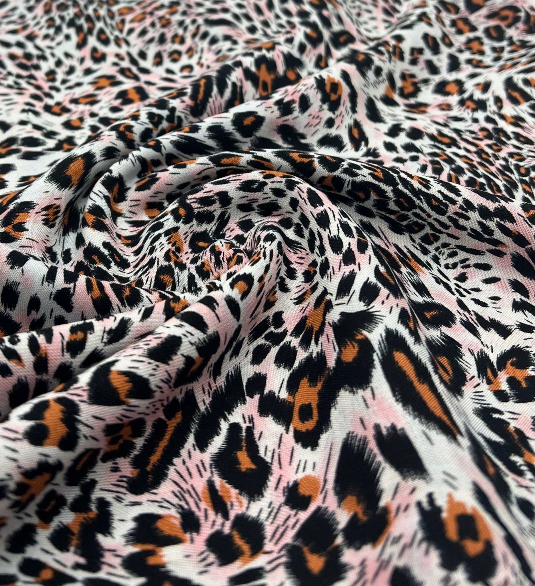 Orange Pink Animal Mix 100% Viscose Non Stretch Fabric - T9 Fabrics